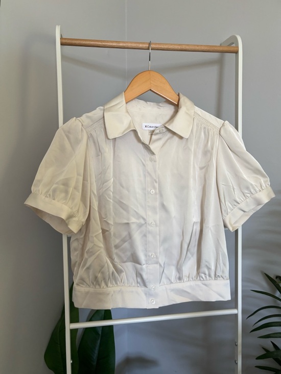 Calvin Klein Tops - Calvin Klein Cream Short-Sleeve Button-Down Blouse NWT